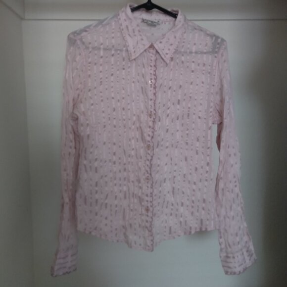 Vintage Periscope Light Pink Striped Button Down Top with Ruffle Detail - Picture 1 of 5